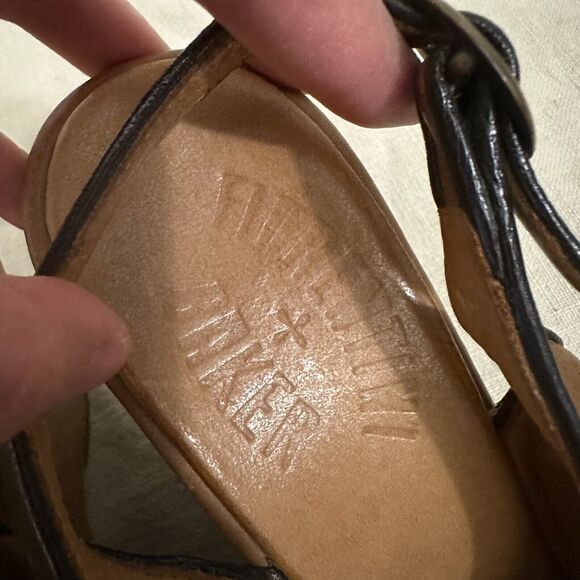 FIORENTINI + Baker Peep-Toe Wedge Slingback Sandals in Tan Leather - Picture 9 of 12